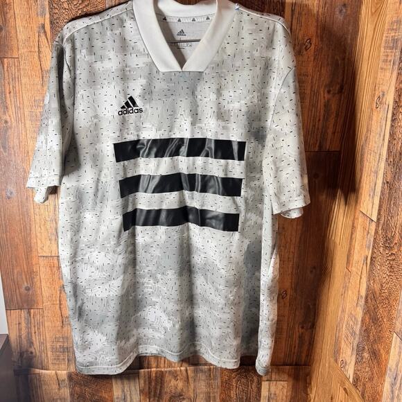 Adidas Men’s Jersey‎ Shirt Gray Black Stripes V-Neck Size Large Soccer Style - Picture 1 of 9